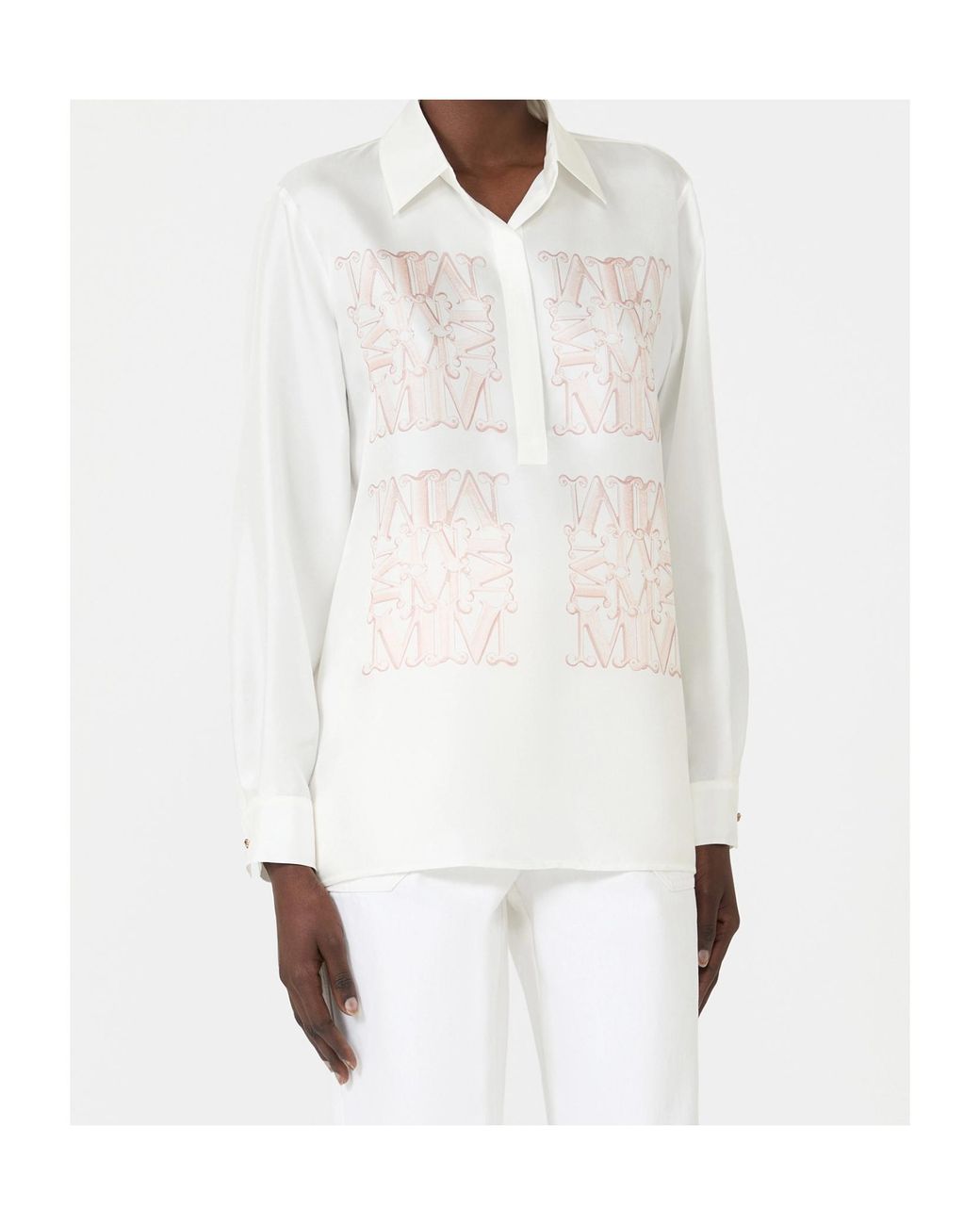 Max Mara White Filtro Logo Printed Button-Up Shirt