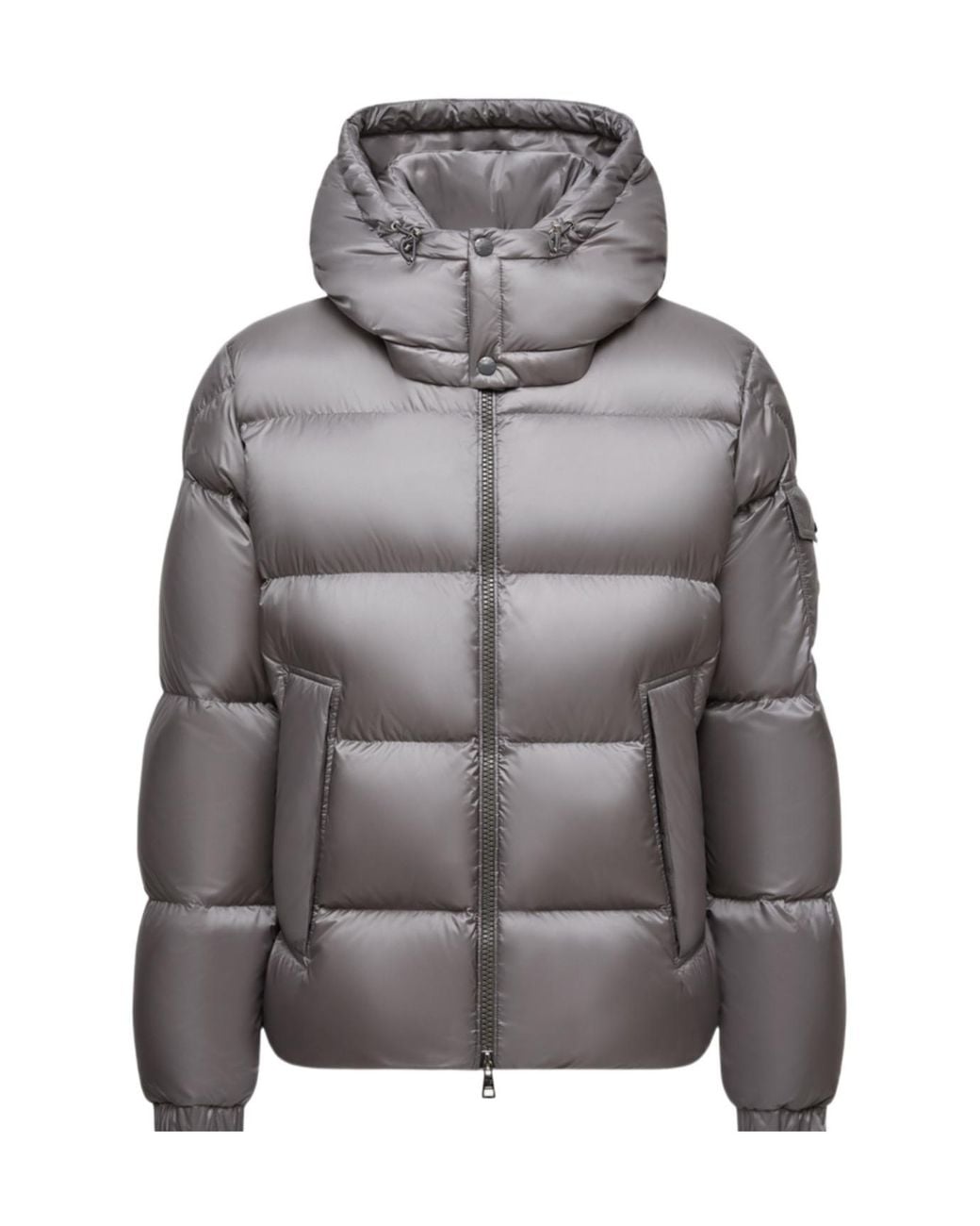 Moncler Gray Logo Patch Hooded Puffer Jacket for men