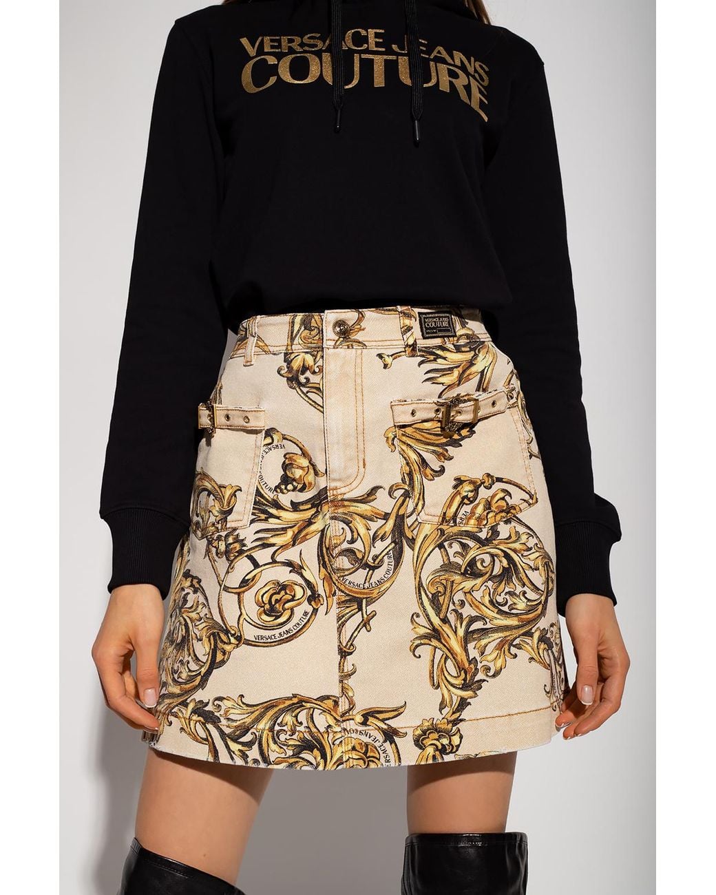 Versace Jeans Natural Baroque Print Denim Skirt