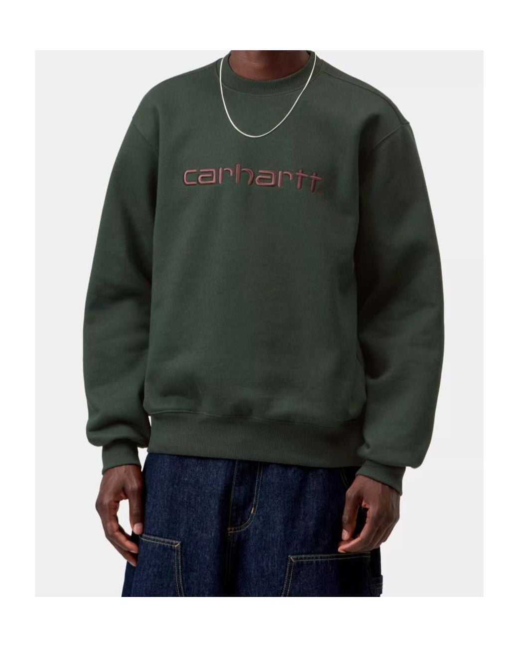 Carhartt Green Logo Embroidered Crewneck Sweatshirt for men