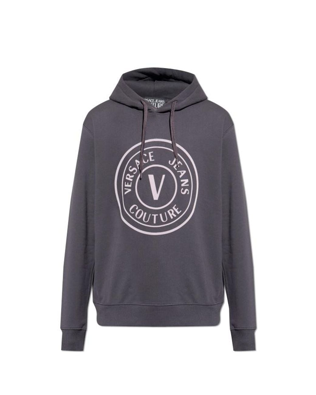 Versace Jeans Gray Couture Logo Printed Drawstring Hoodie for men