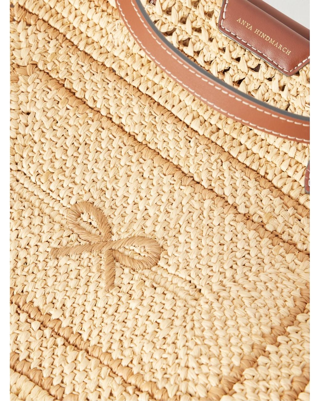 Anya Hindmarch Natural Bow Leather-Trimmed Raffia Tote