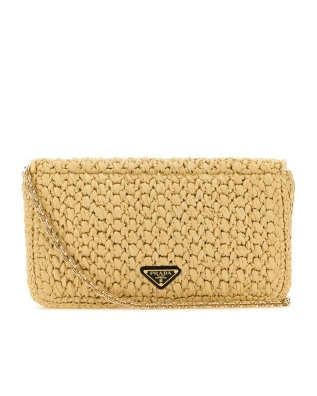 Prada Metallic Logo-Embroidered Chain-Linked Crochet Shoulder Bag