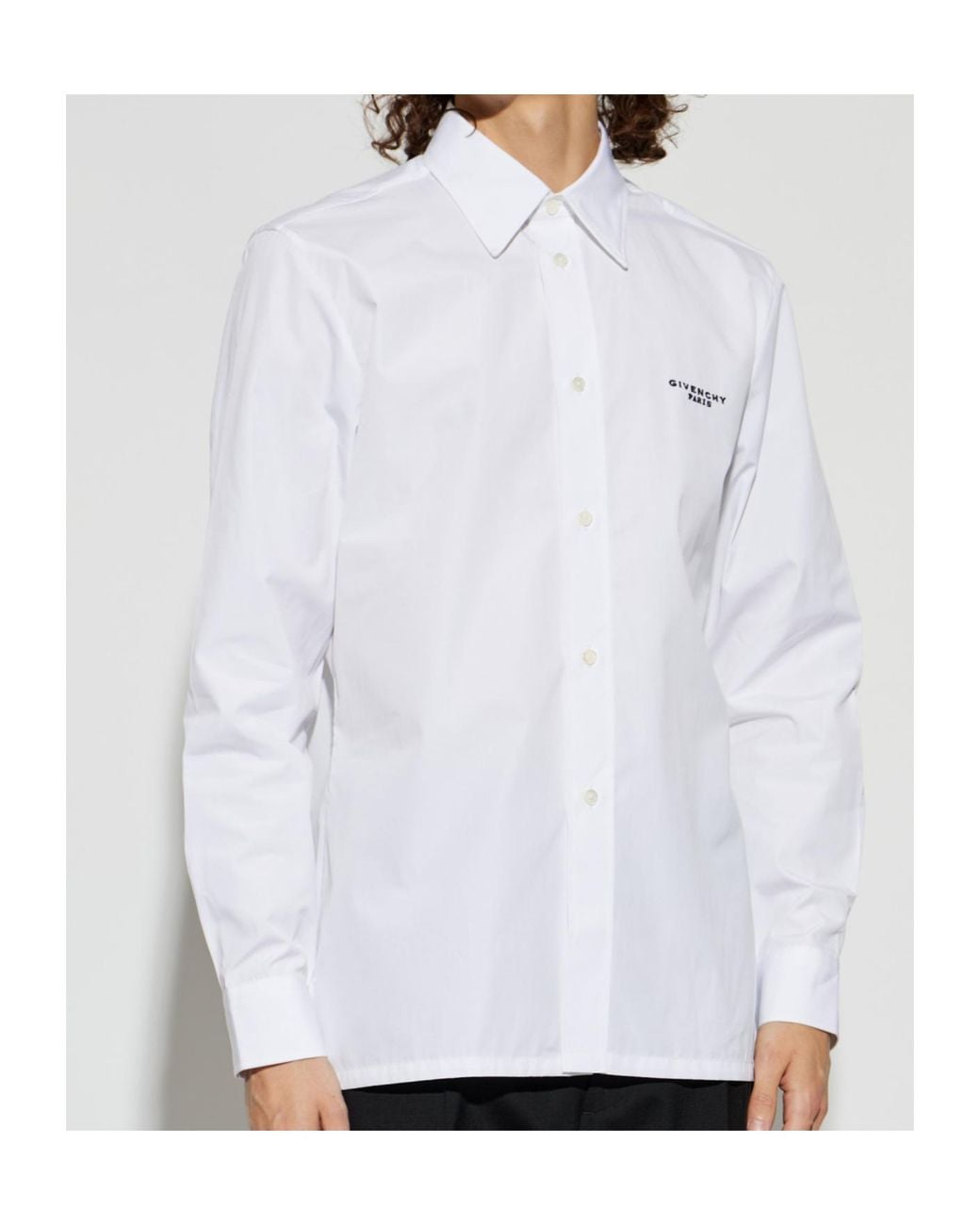 Givenchy White Logo Embroidered Long-Sleeved Shirt for men