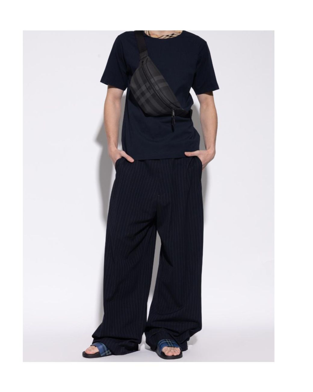 Burberry Blue Checked Slip-On Slides for men