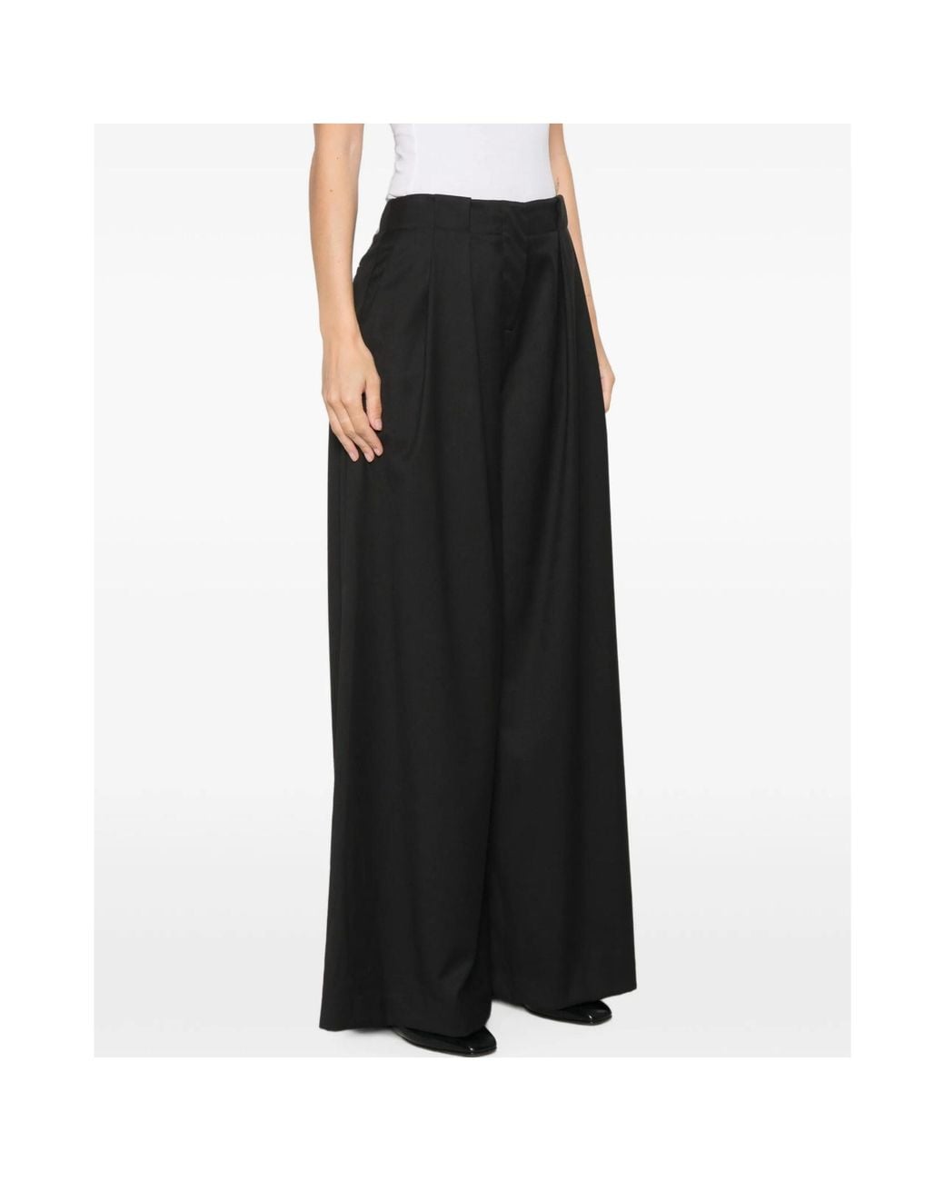 ERMANNO FIRENZE Black Pleated Wide-Leg Casual Trousers