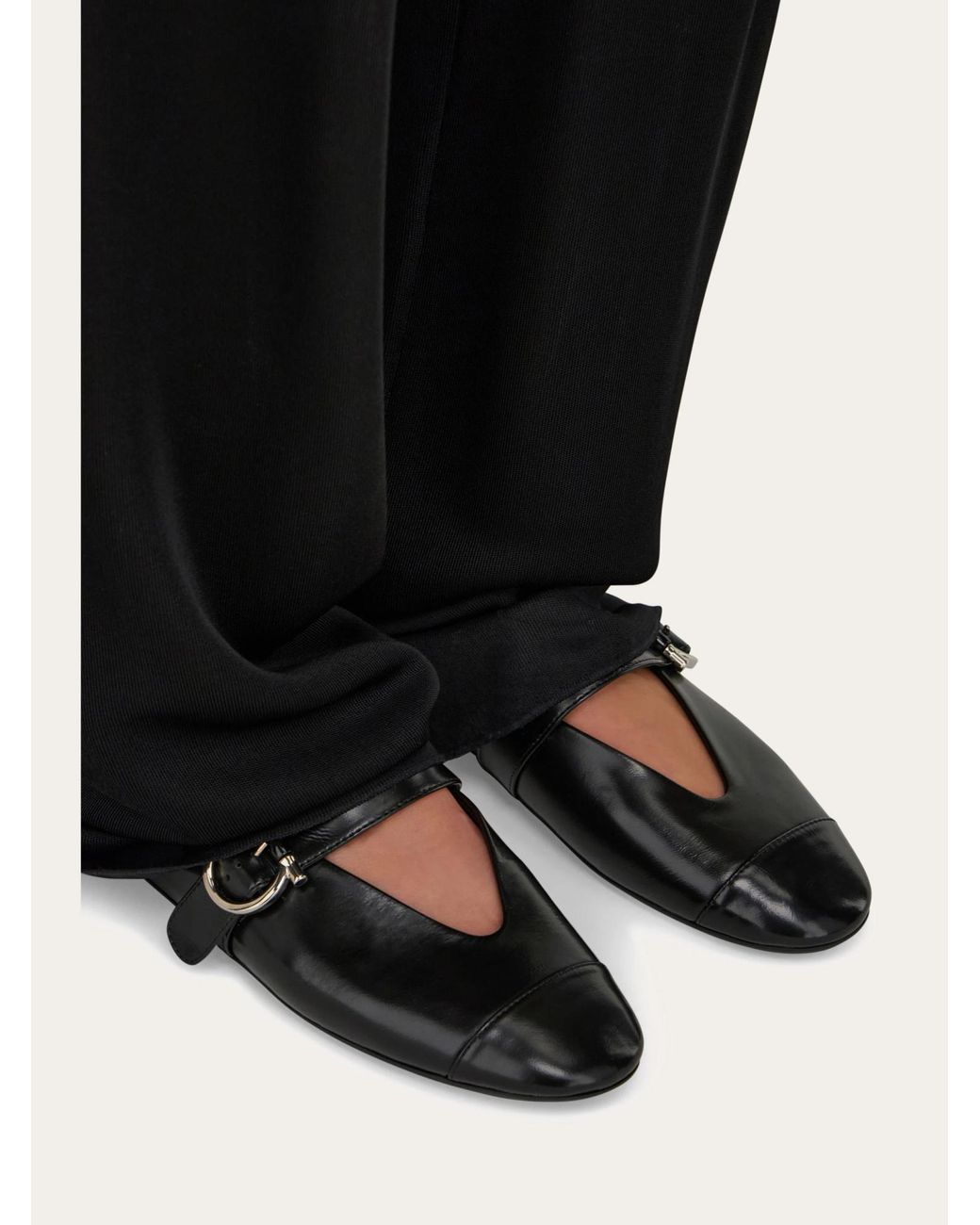 Ferragamo Black Gancini Ballet Flat