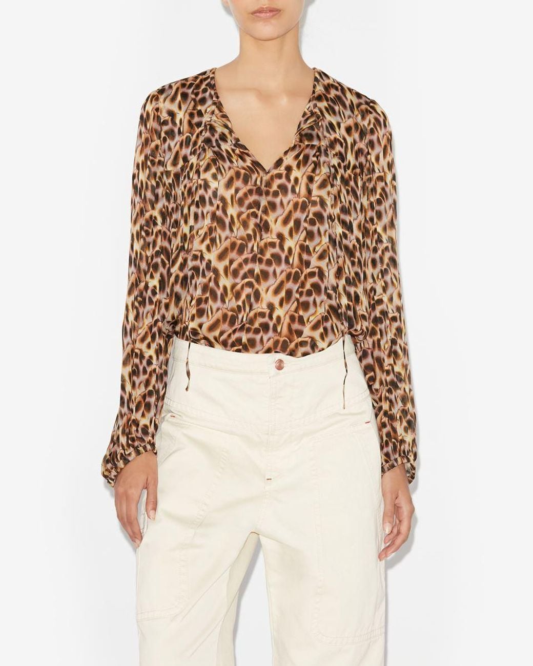 Isabel Marant Brown Isabel Marant Étoile Daytonea Pattern-Printed Ruched Blouse