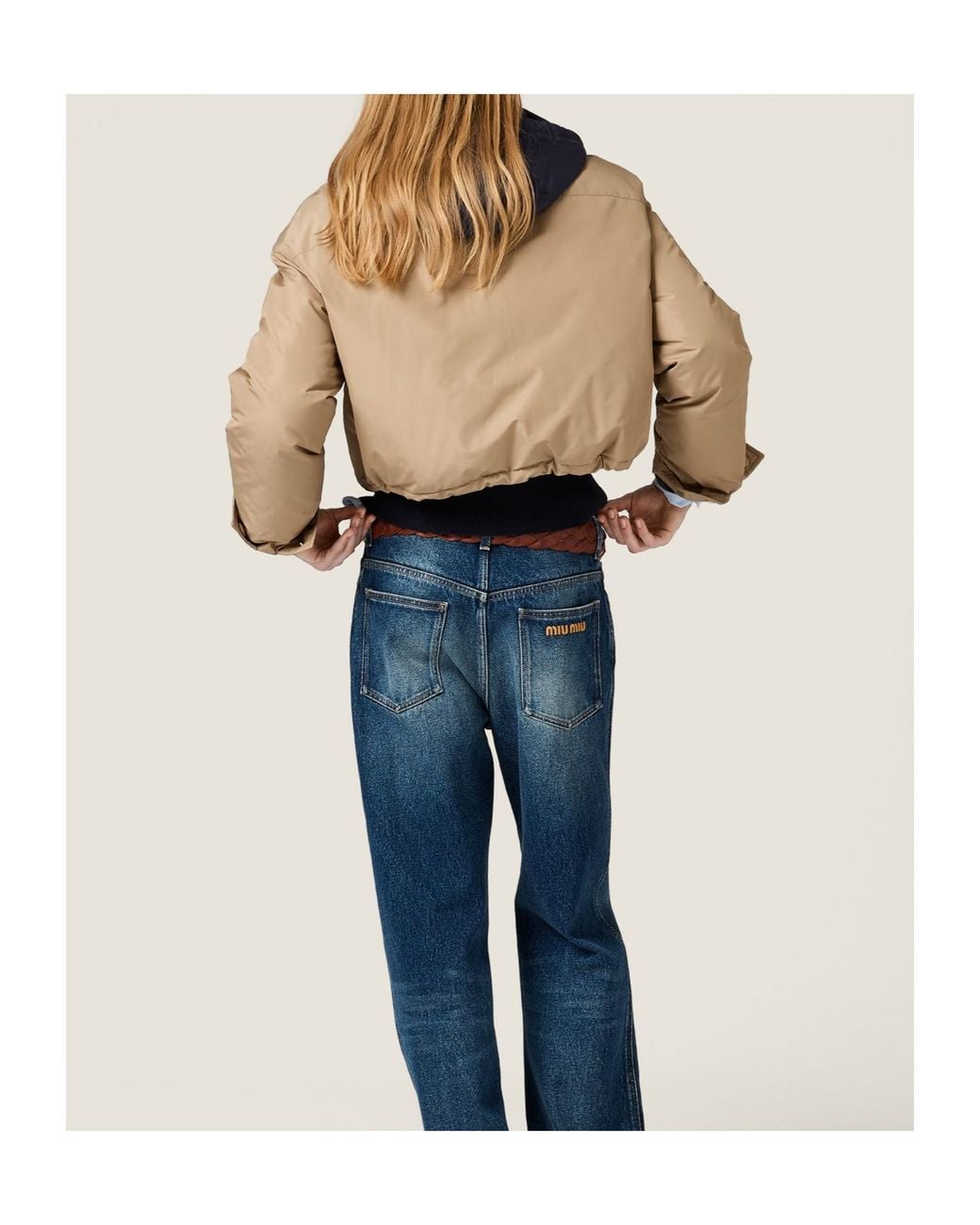 Miu Miu Natural Technical Pongé Down Hoodie Jacket