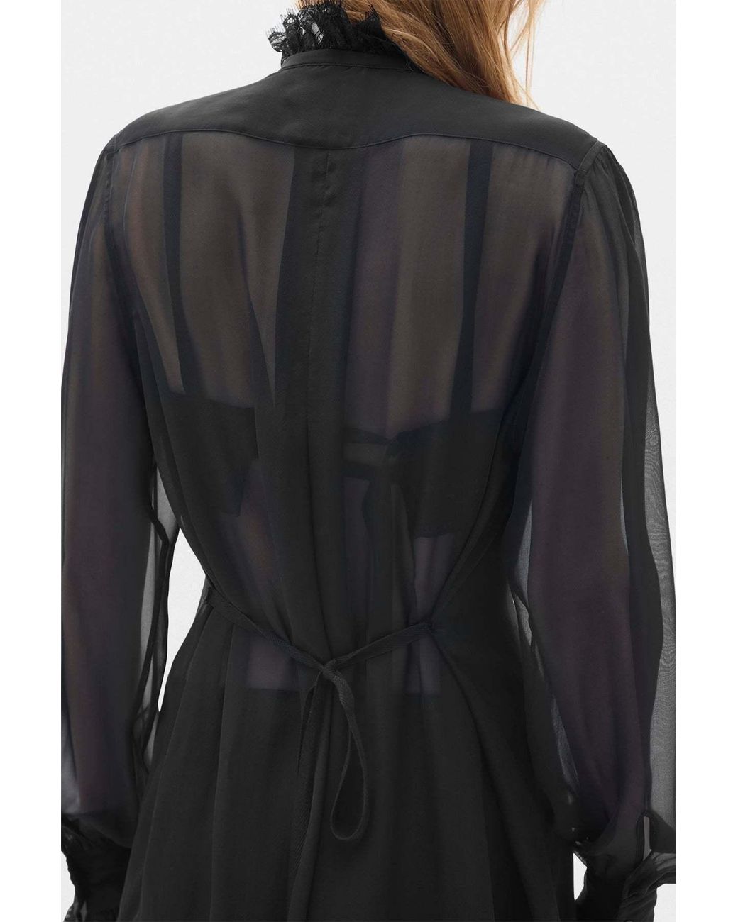 Ann Demeulemeester Black Barah Long Comfort Shirt With Lace Ruffles
