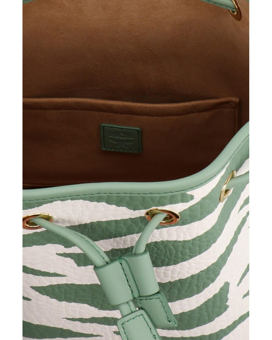 MCM White Dessau Zebra Printed Medium Bucket Bag