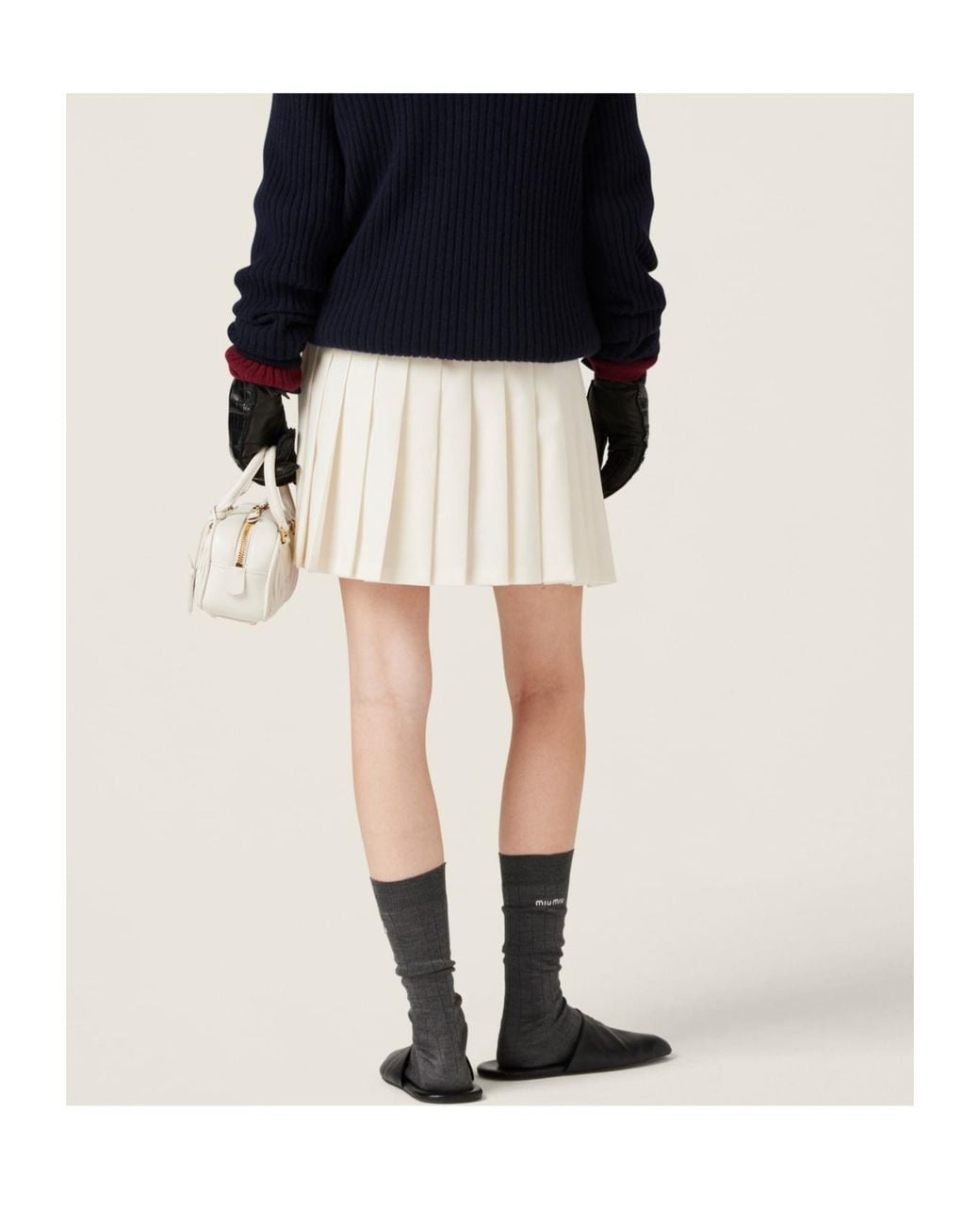 Miu Miu Natural Pleated Mohair Canvas Skirt