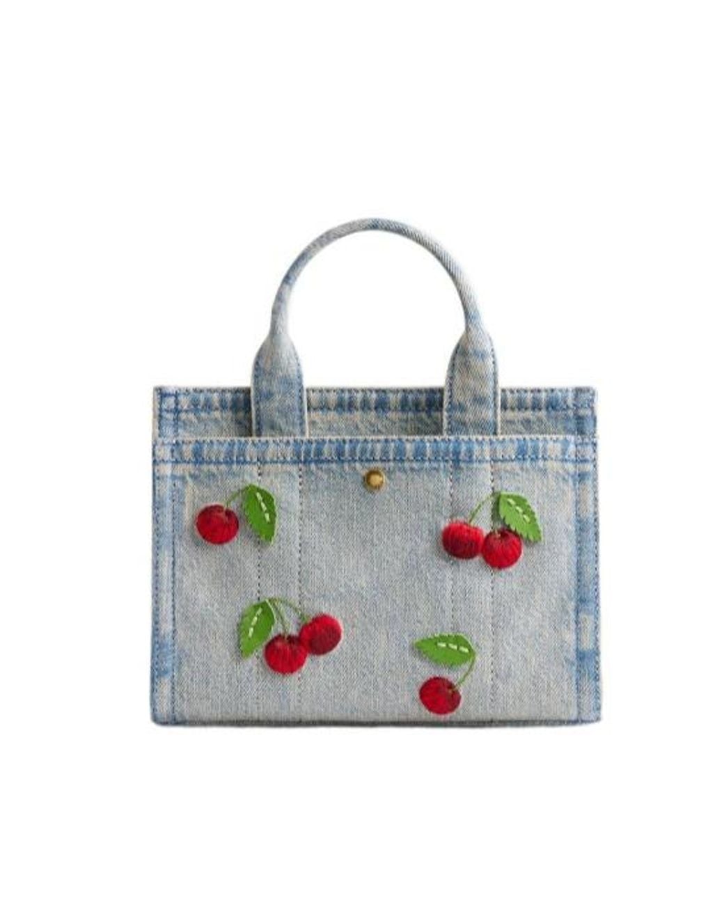 COACH Blue Cargo Tote Bag 20 With Cherry Embroidery
