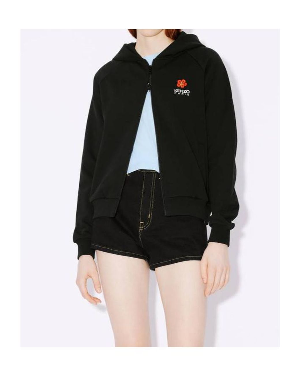 KENZO Black 'Boke Flower Crest' Hooded Embroidered Zip-Up Cardigan
