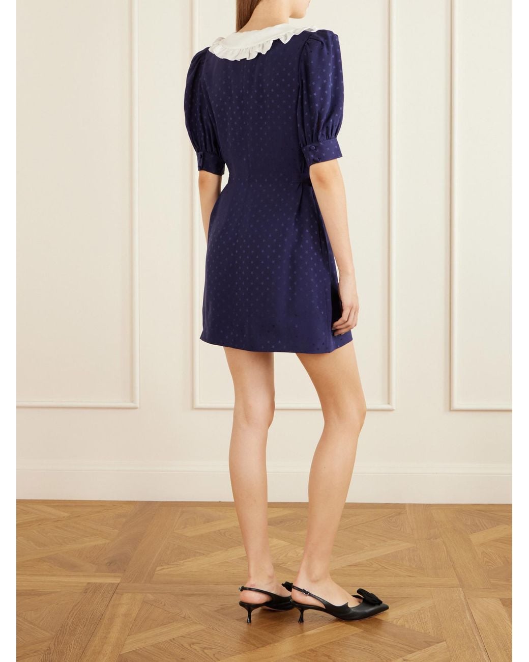 Alessandra Rich Blue Ruffled Silk-Jacquard Mini Dress