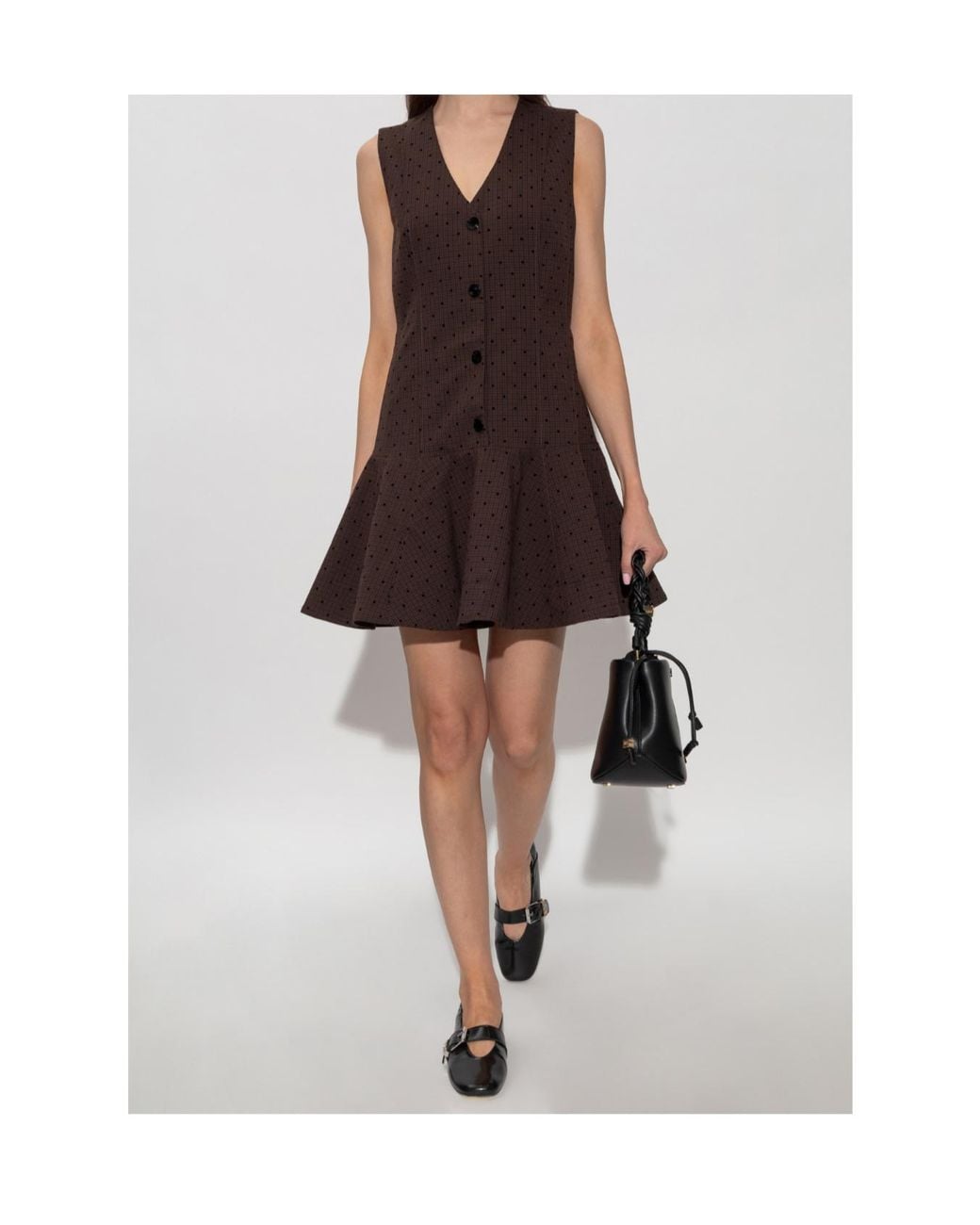 Ganni Brown Flock Check Suiting Dress