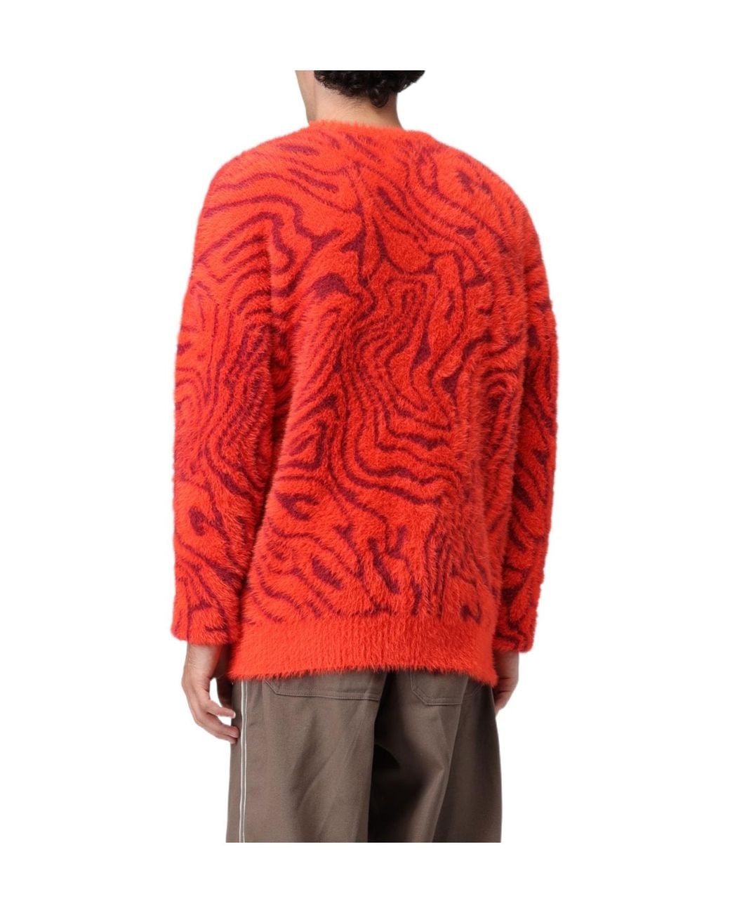 Marcelo Burlon Red Patterned-Intarsia Fleece Knitted Jumper for men