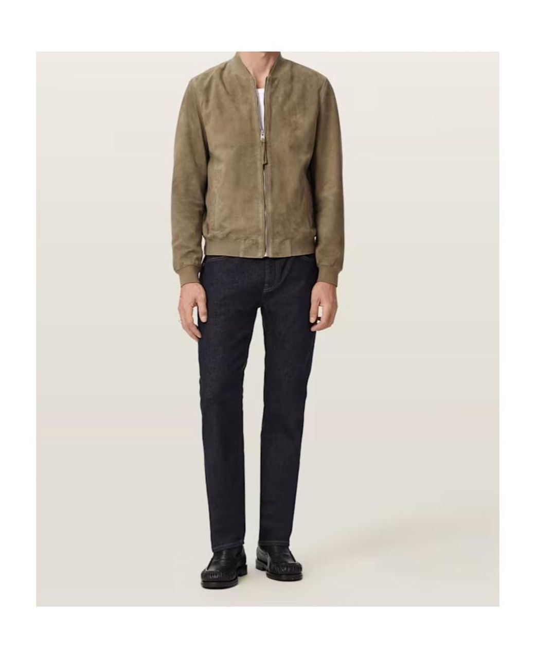 AllSaints Green Long-Sleeved Suede Bomber Jacket for men