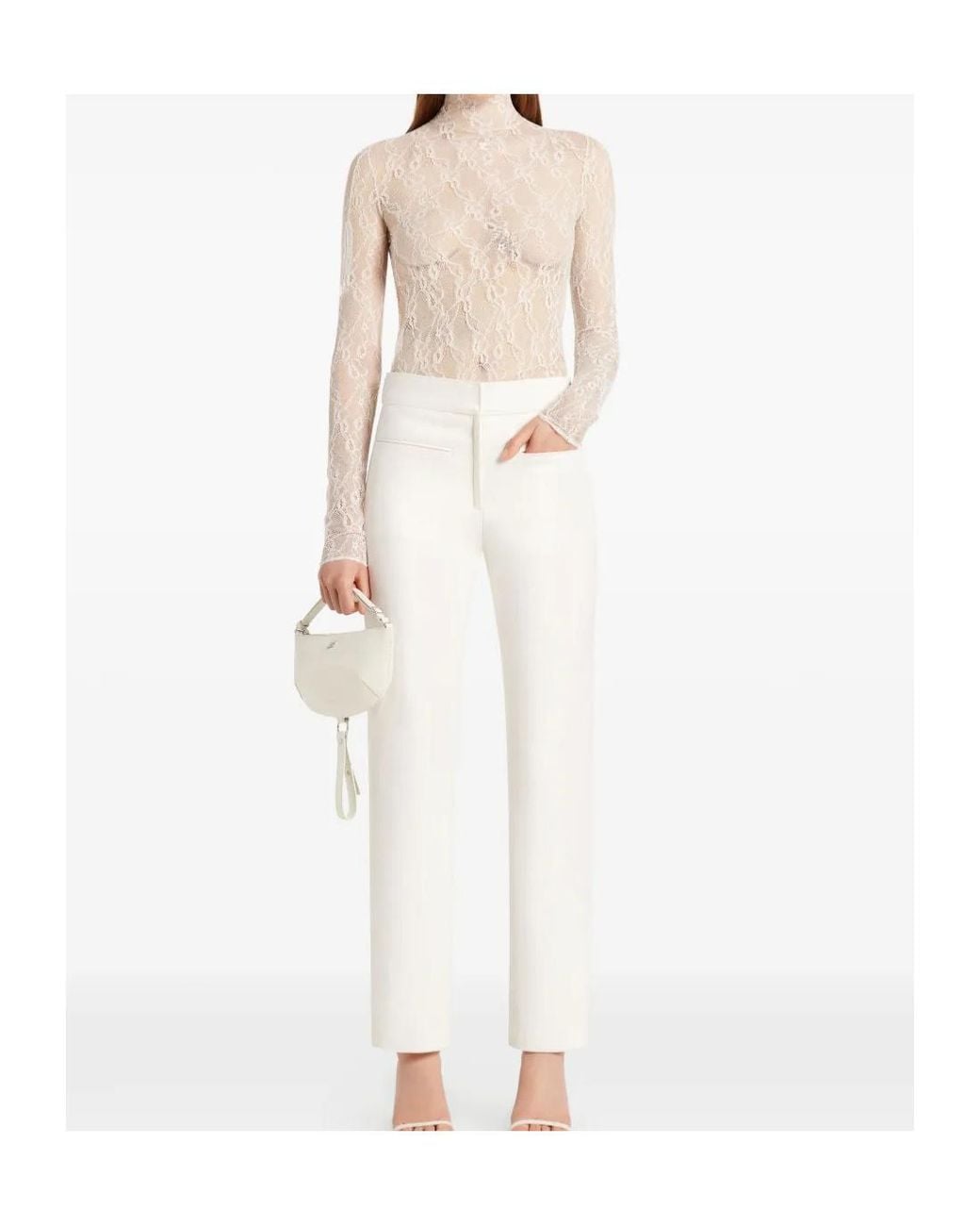 Courreges White Lace Turtleneck Top