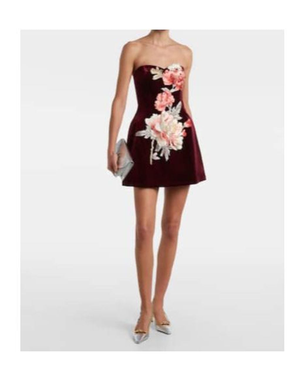 Leo Red Rosario Floral-Appliqué Velvet Minidress