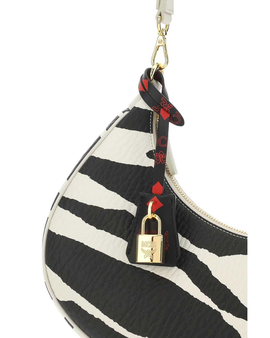 MCM White Zebra Printed Zipped Shoulder Bag