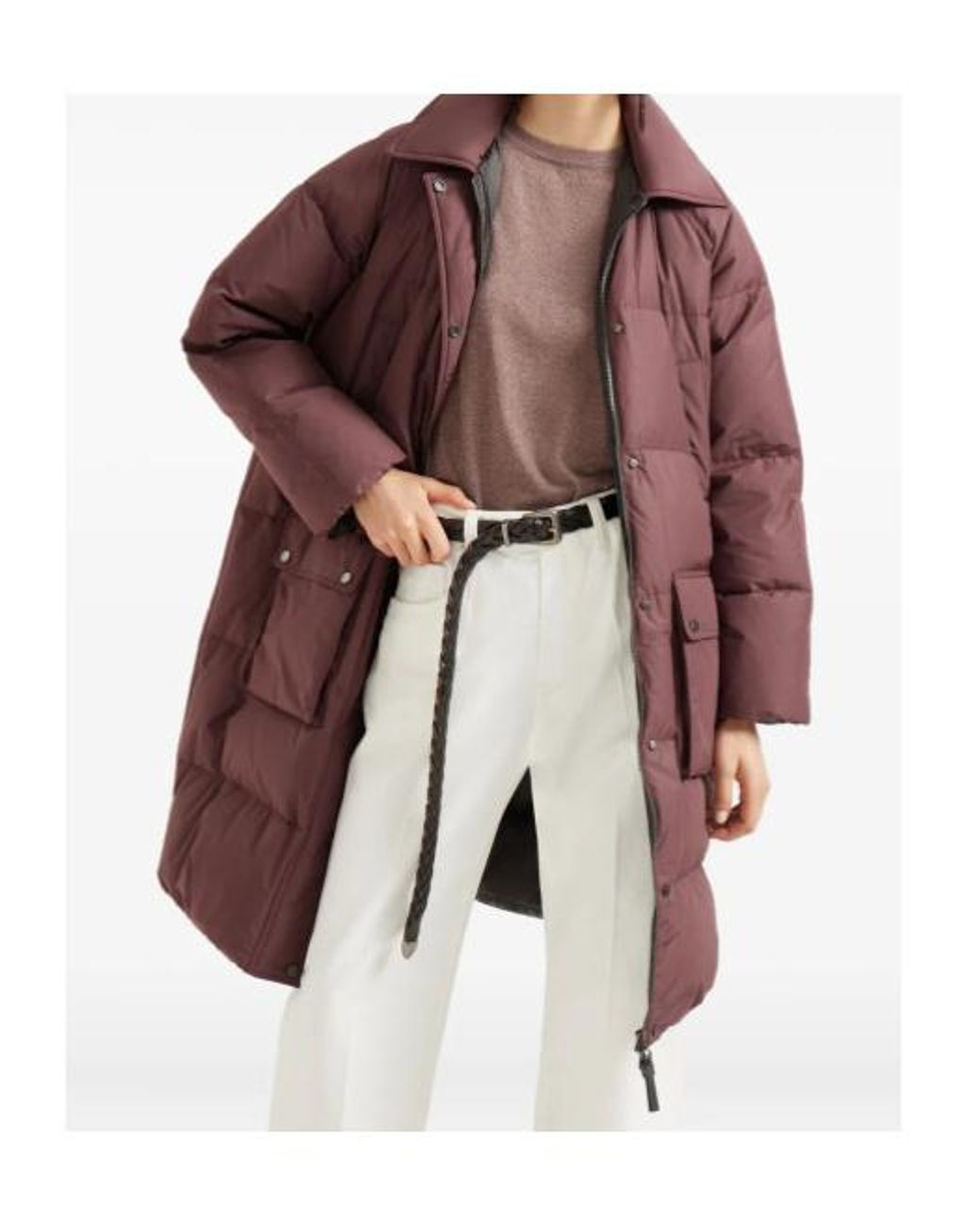 Brunello Cucinelli Purple Zipped Hooded Quilted Coat