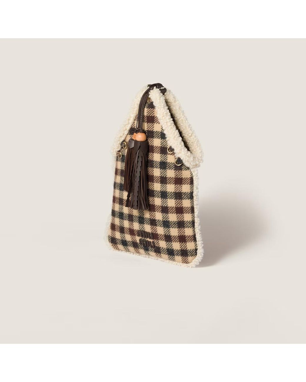 Miu Miu Natural Gingham And Shearling Handbag
