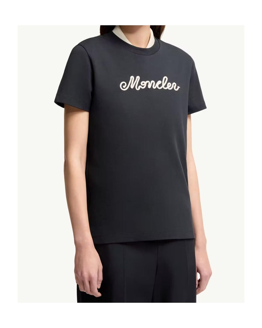 Moncler Black Logo Embroidered Crewneck T-Shirt