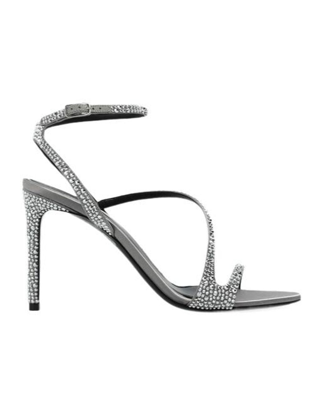 McQueen White Crystal Strappy Heeled Sandals
