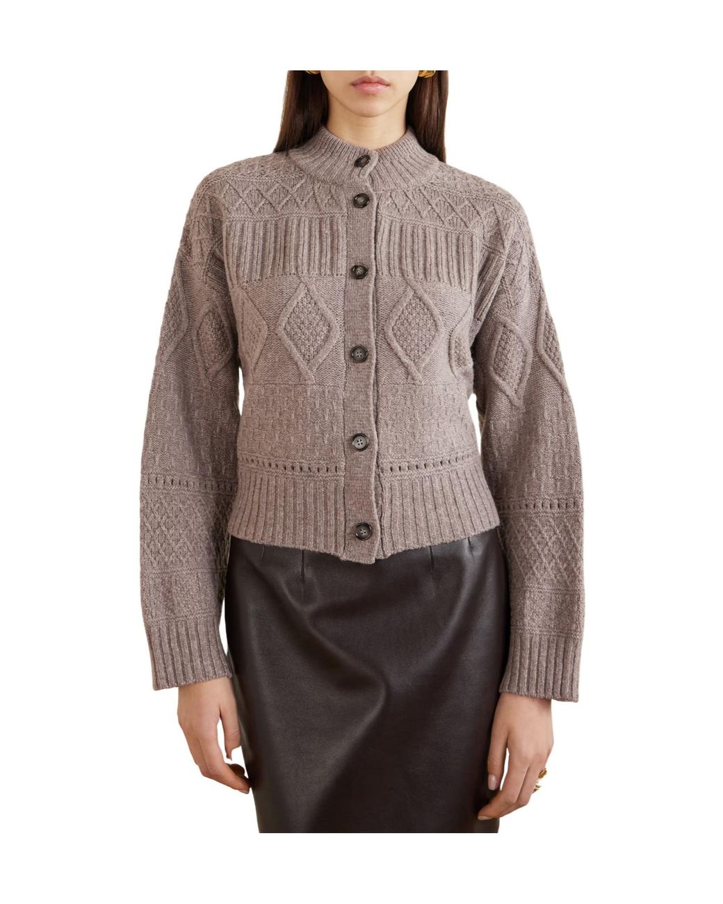 Altuzarra Brown Cropped Cable-Knit Wool-Blend Cardigan