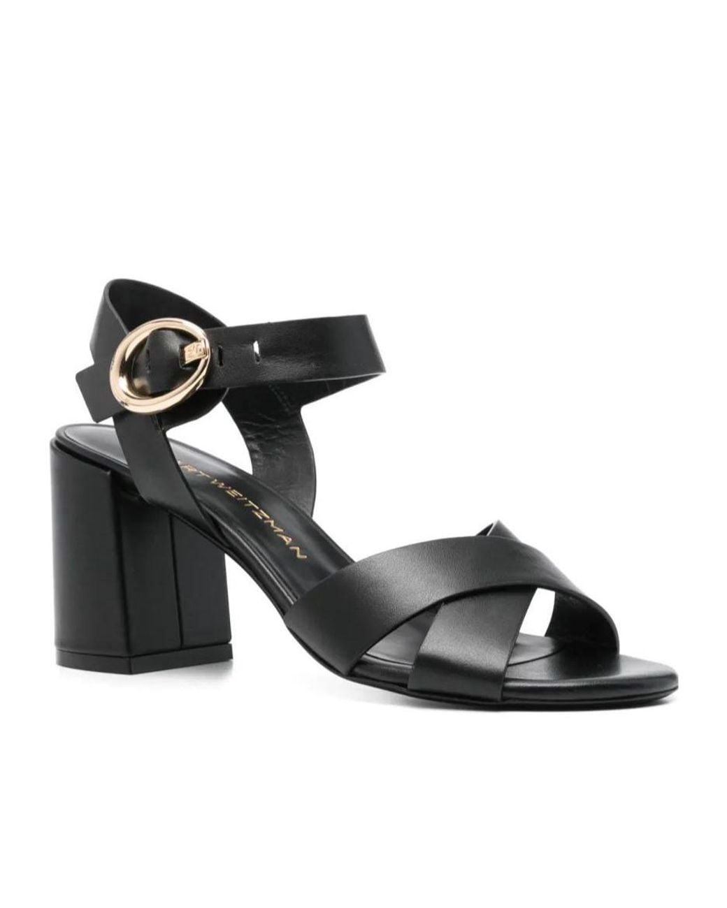 Stuart Weitzman Black Round Toe High Heel Sandals