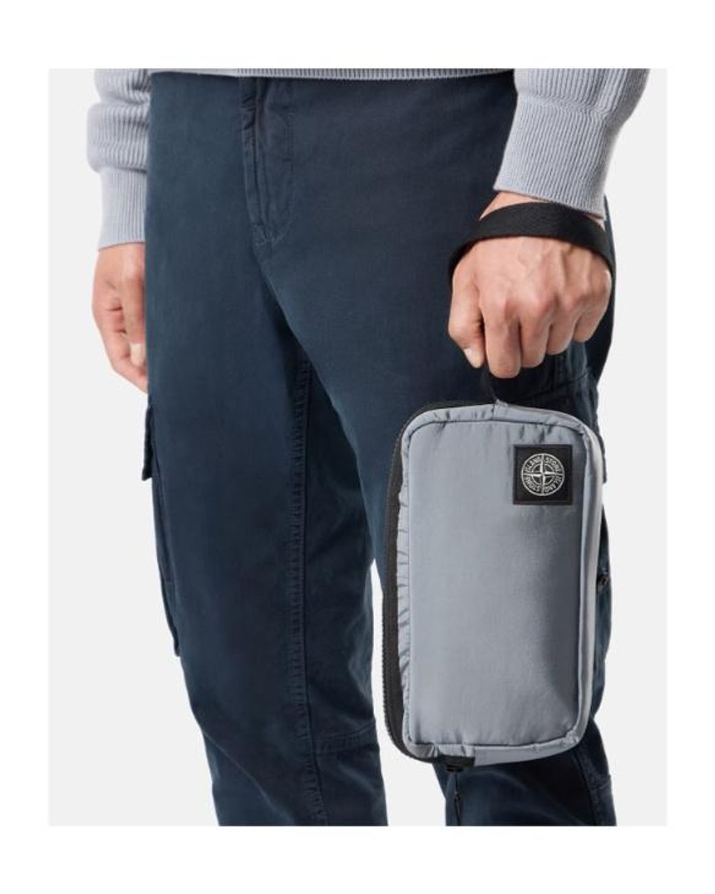 Stone Island Gray Logo-Patch Wristlet Clutch Bag for men