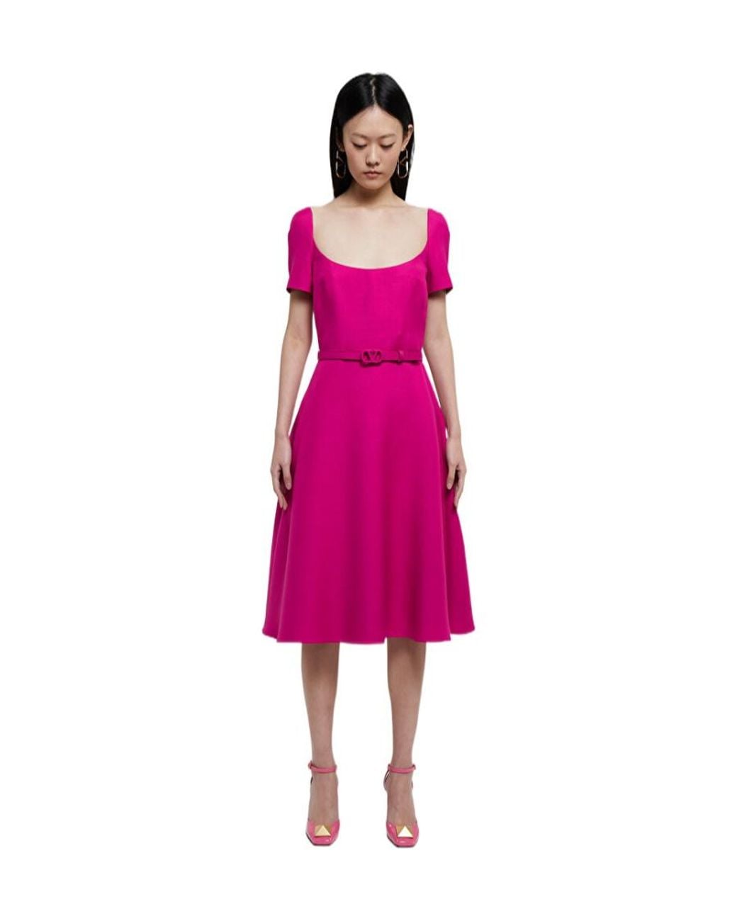 Valentino Pink Logo-Plaque Belted Dress