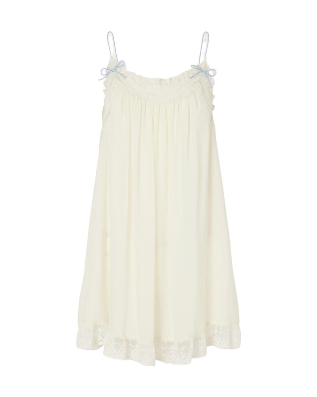 Doen White Lace-Trimmed Silk Mini Dress