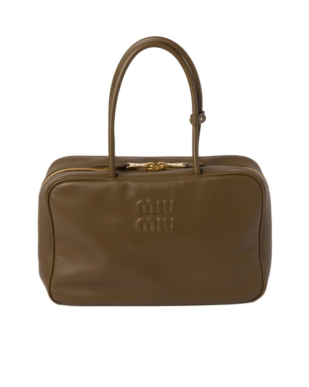 Miu Miu Brown Logo-Embossed Zipped Handbag