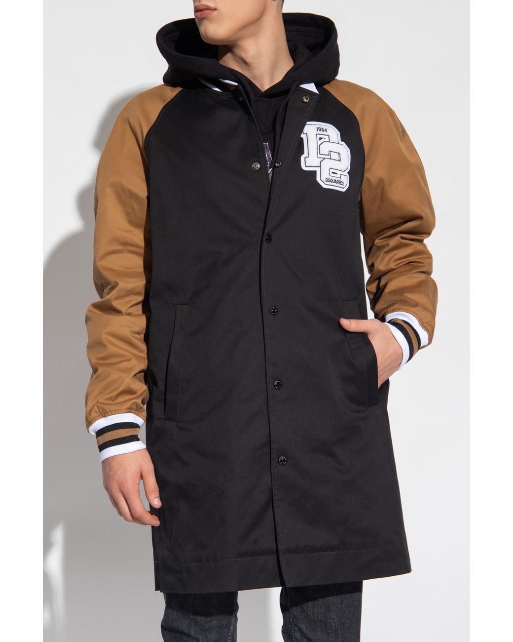 DSquared² Blue Logo Patch Panelled Varsity Coat for men