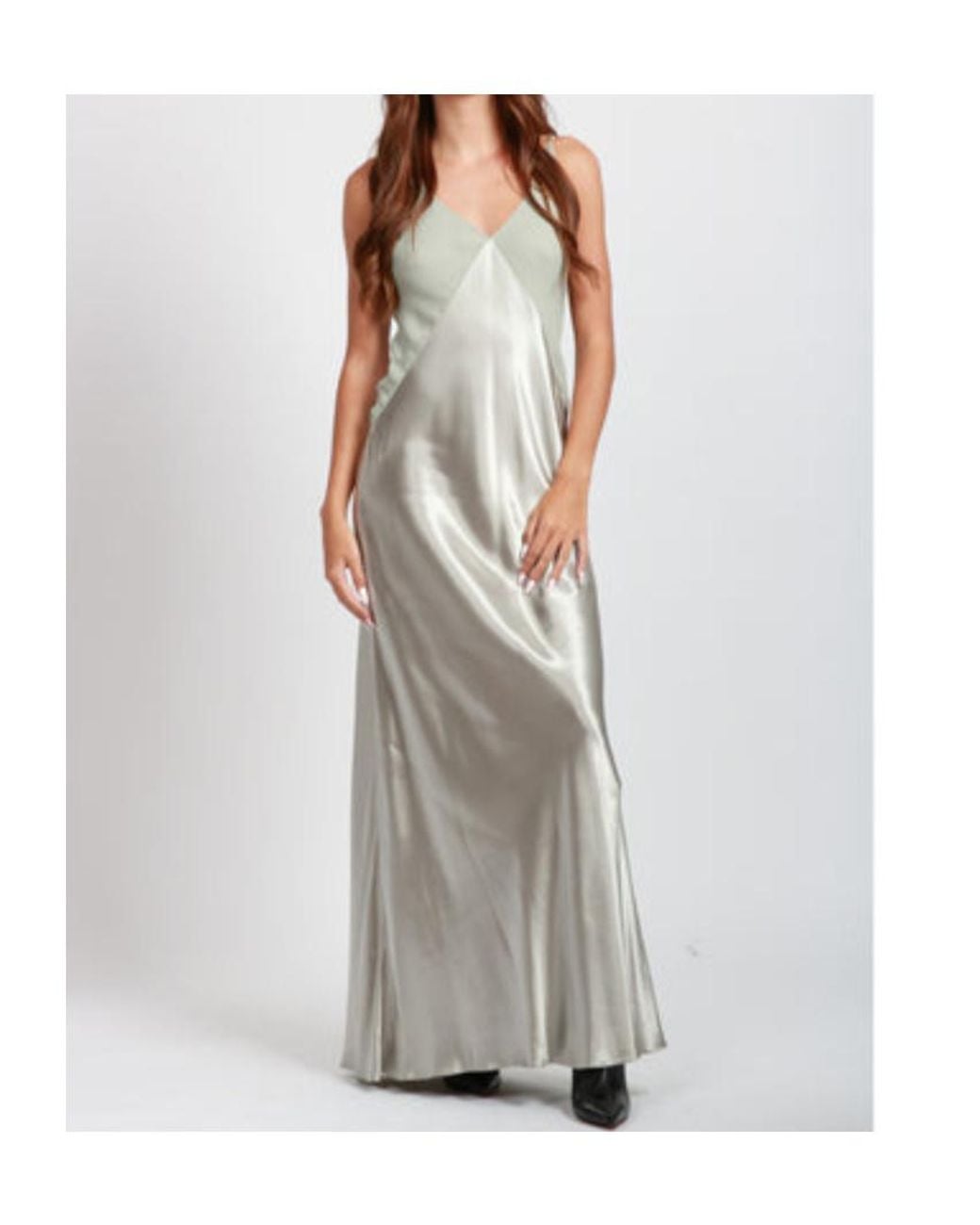 Alberta Ferretti Gray V-Neck Sleeveless Satin Dress