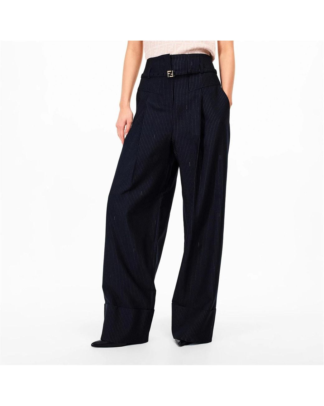 Fendi Blue Pinstripe Casual Pants