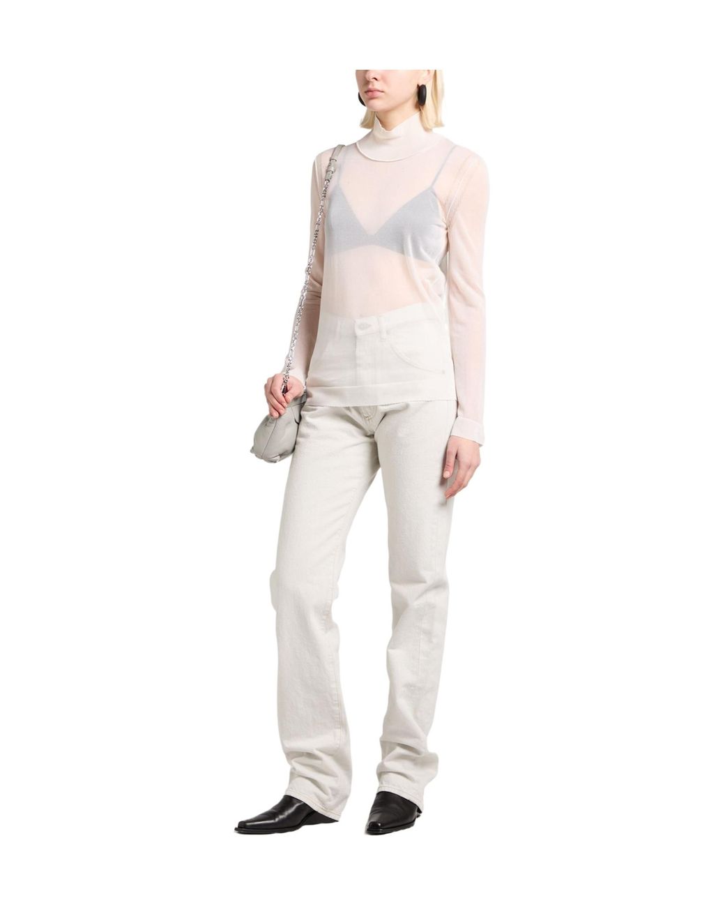 Maison Margiela White Turtleneck Long-Sleeve Knit Top