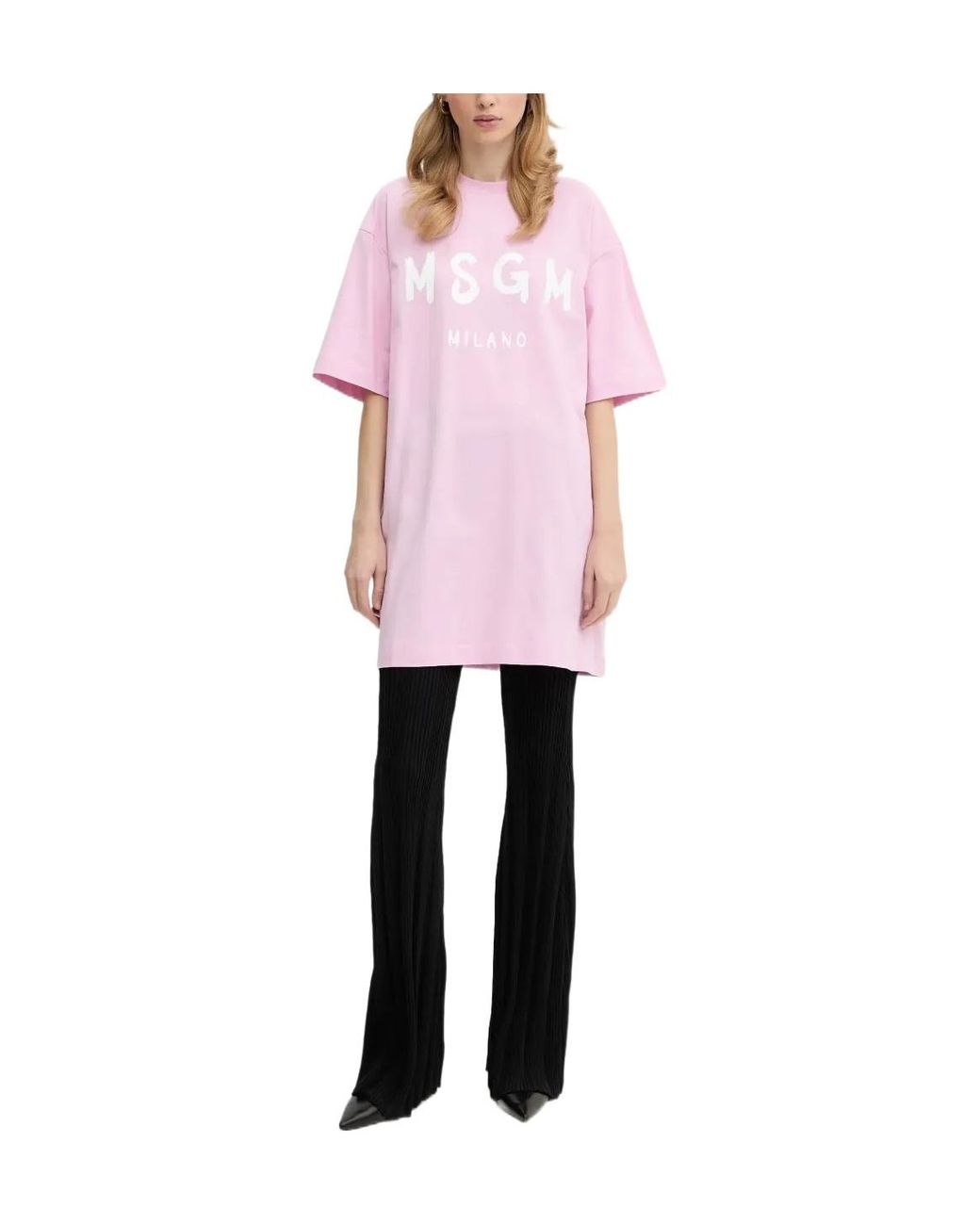 MSGM Pink Logo T-Shirt Dress