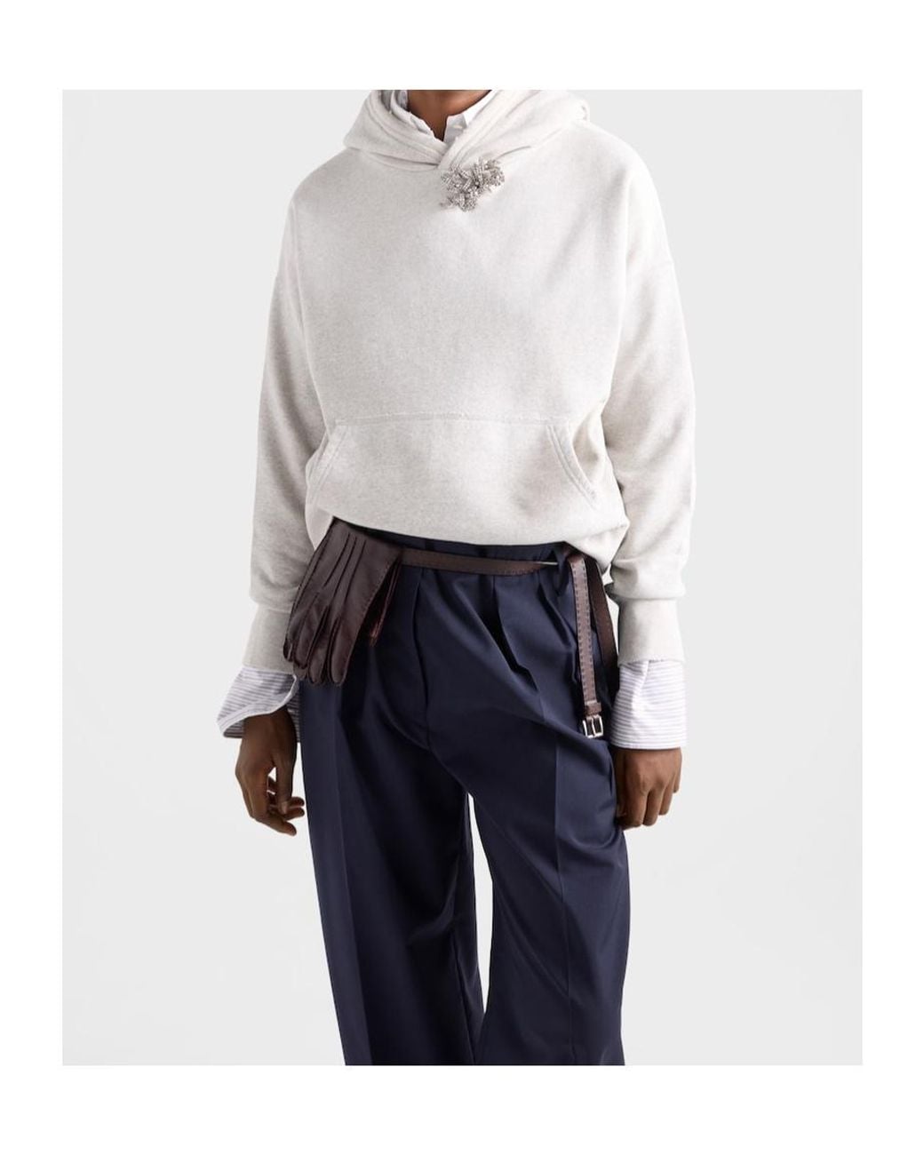 Prada White Embellished Long-Sleeved Hoodie