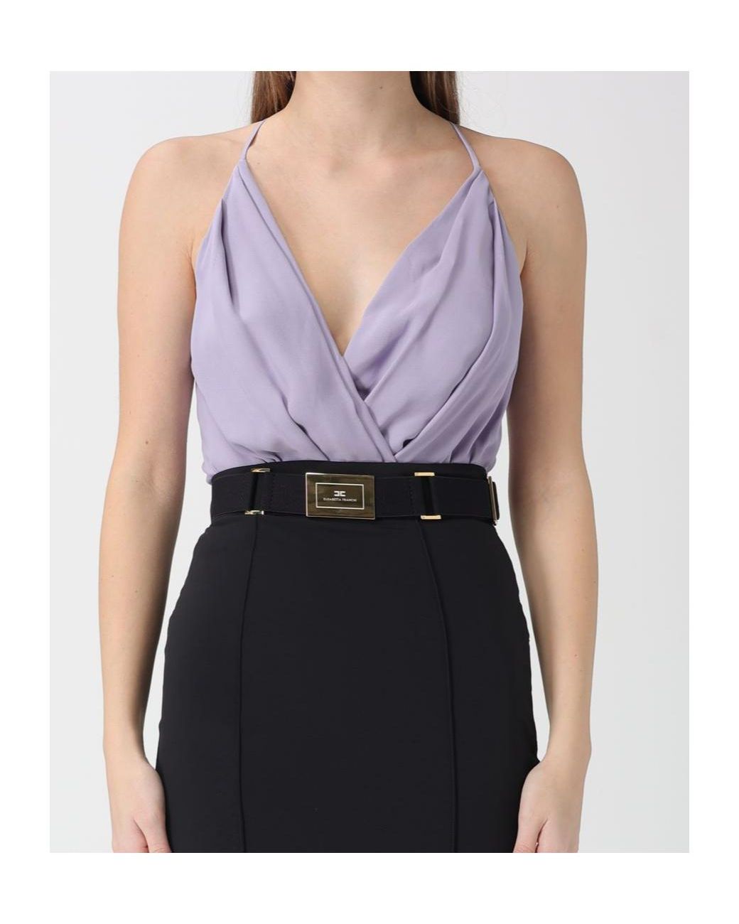 Elisabetta Franchi Purple Georgette Bodysuit Top