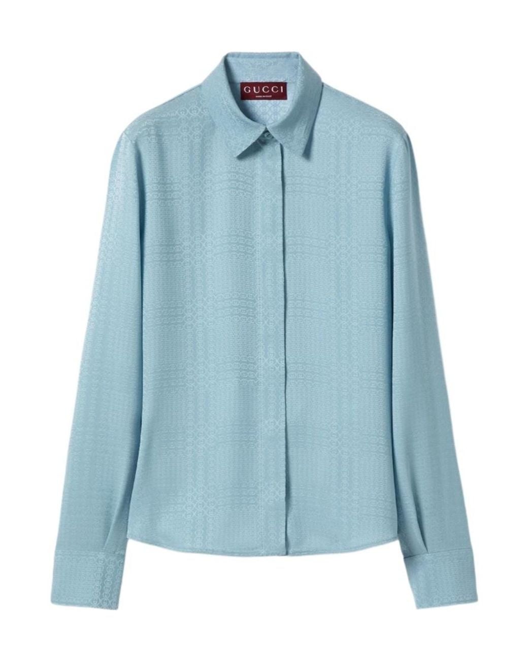 Gucci Blue Monogram Jacquard Long Sleeved Shirt