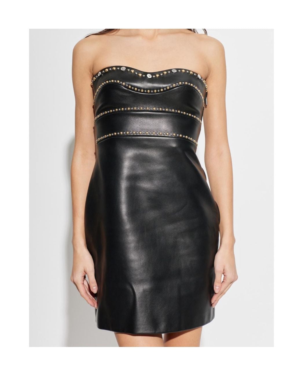 Versace Black Leather Off-Shoulder Dress