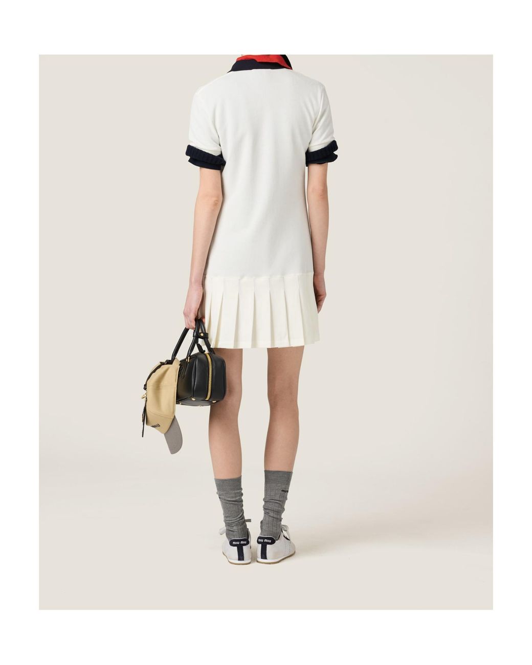 Miu Miu White Logo-Embroidered Short-Sleeved Mini Polo Dress