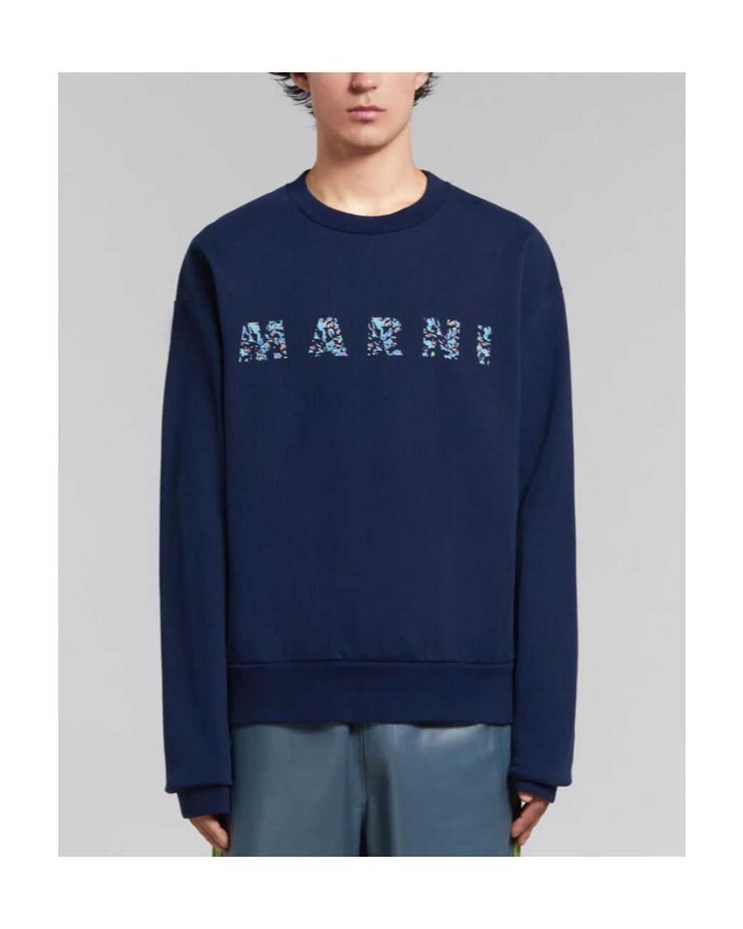 Marni Blue Logo Printed Crewneck Sweatshirt for men