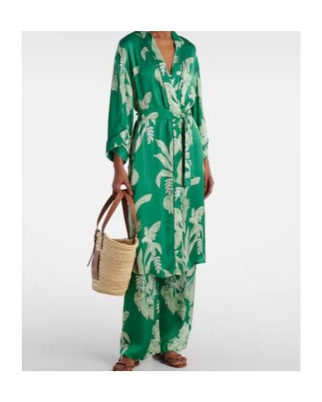 Poupette Green Erica Floral Satin Kaftan