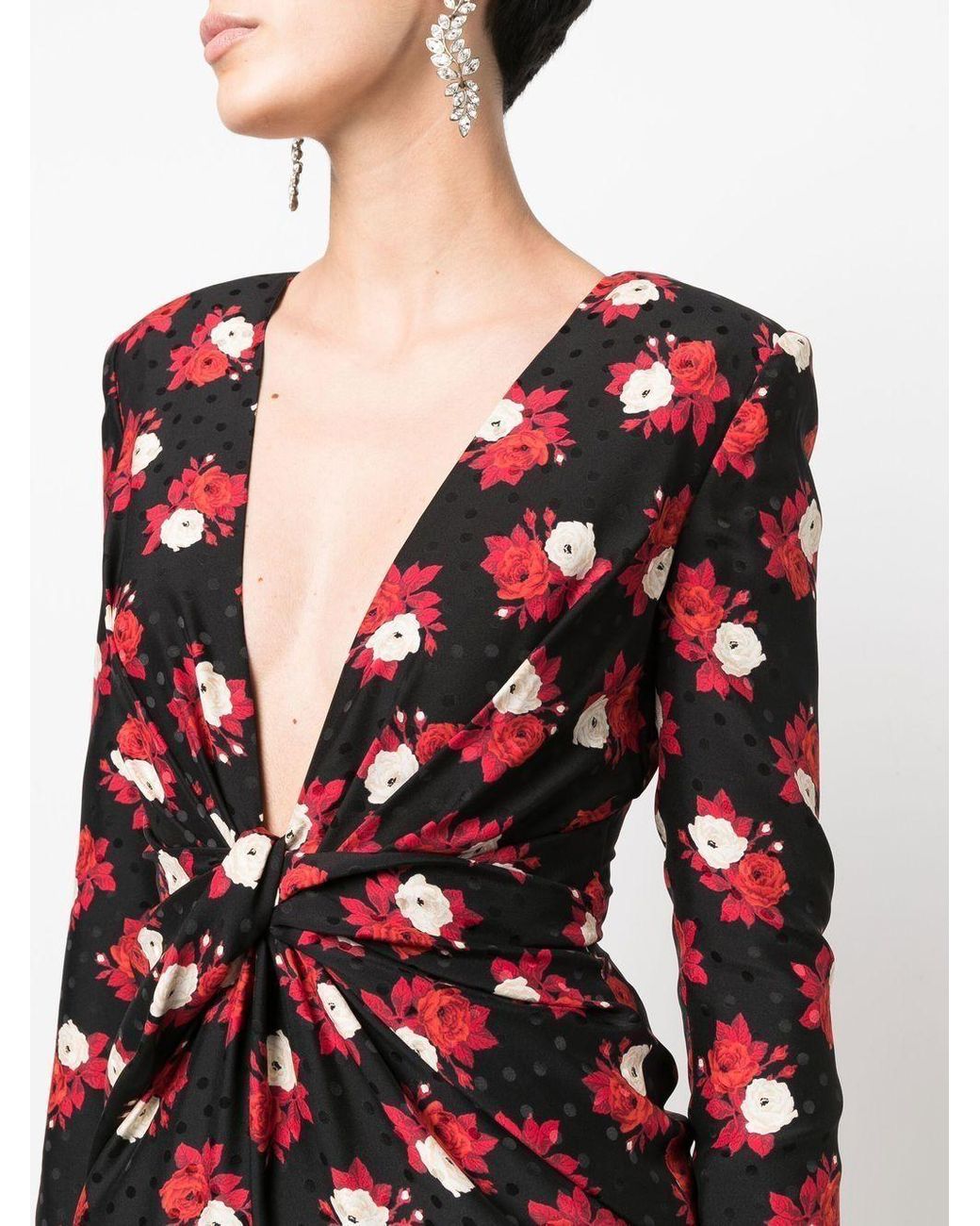 Saint Laurent Red V-Neck Long-Sleeved Dress