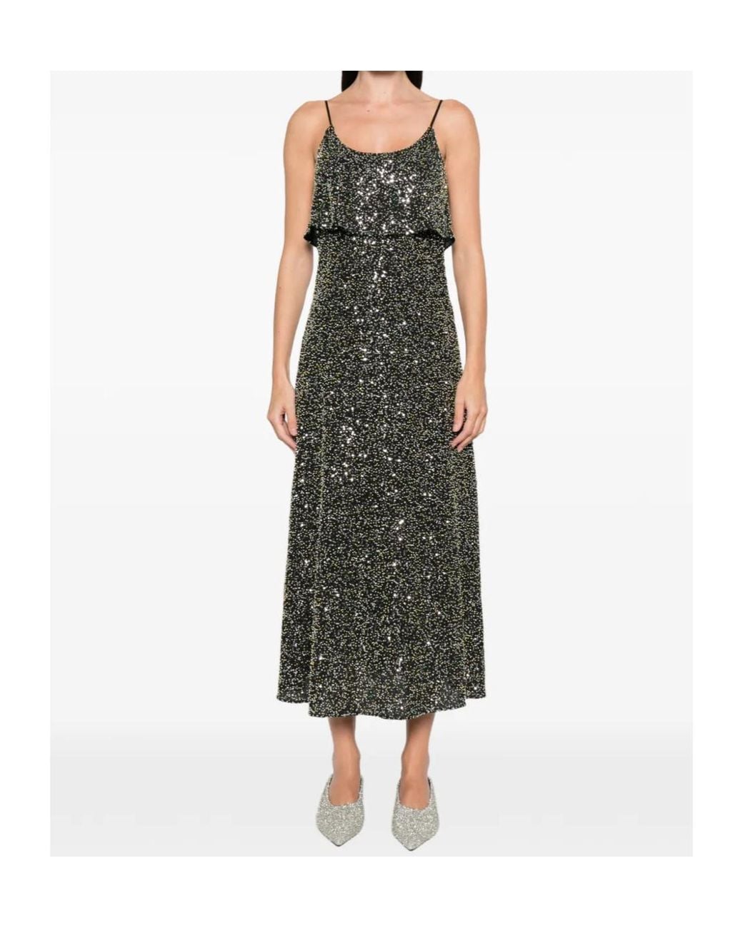 Rabanne Green Sequin-Layered Midi Dress