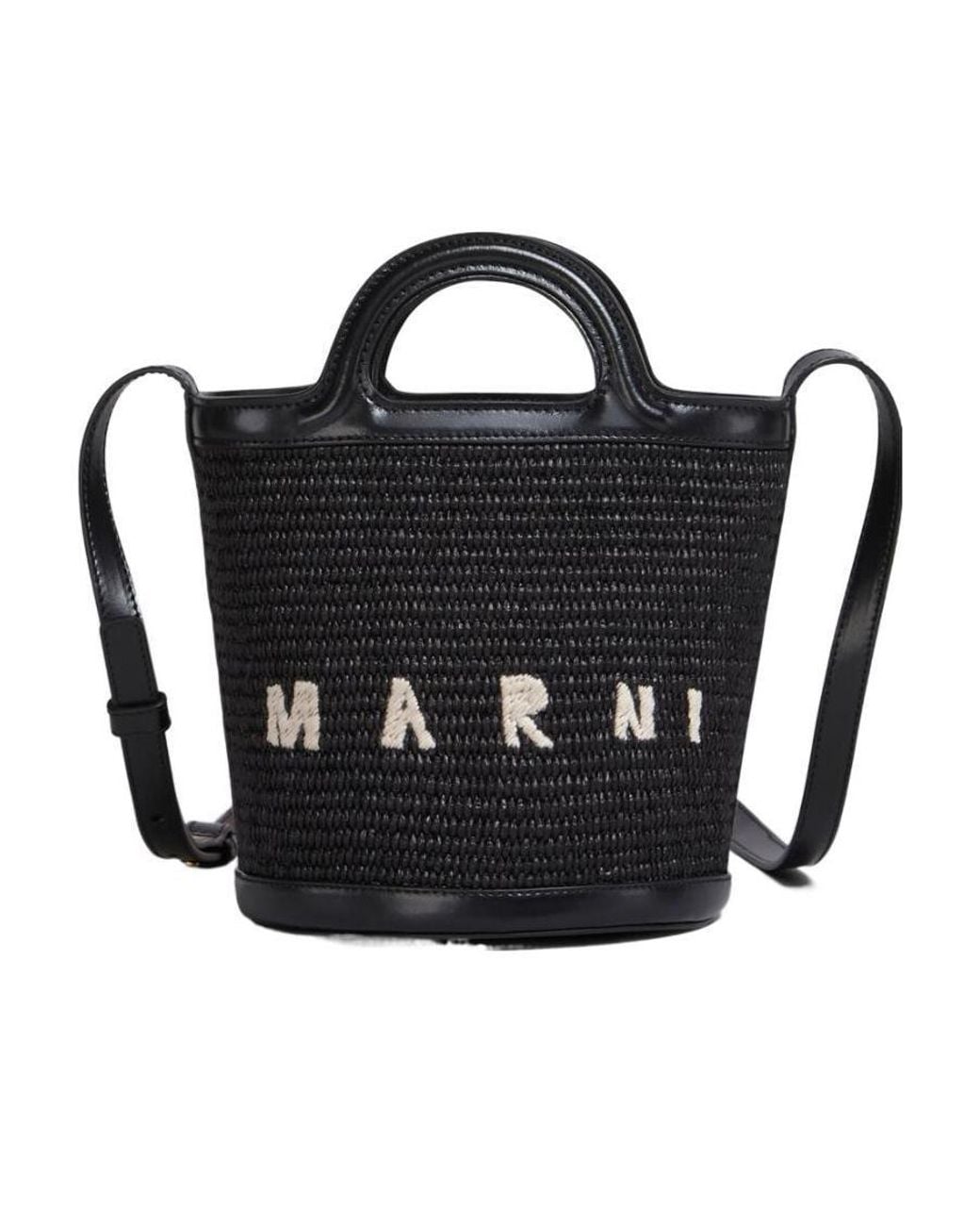 Marni Black Logo Embroidered Bucket Bag